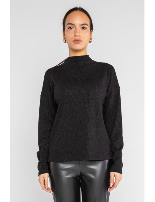 Lokita - maglia scollo cratere in costina filo lamè 999 lok10927 nero
