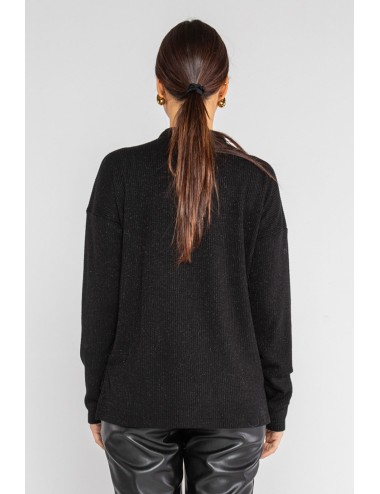 Lokita - maglia scollo cratere in costina filo lamè 999 lok10927 nero