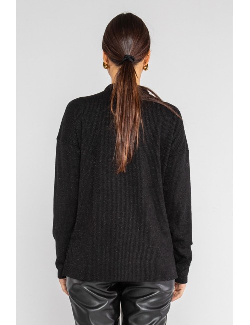 Lokita - maglia scollo cratere in costina filo lamè 999 lok10927 nero