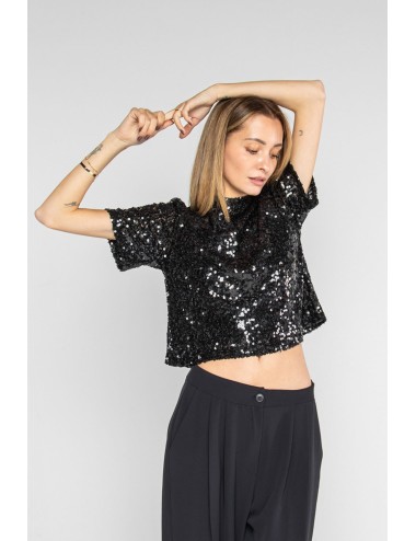 Lokita - top manica corta paillettes 9 lok11154 nero