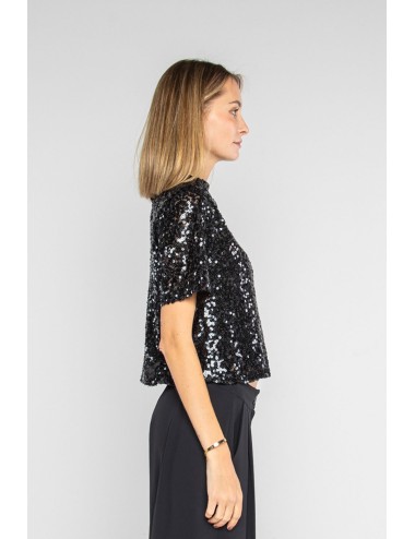 Lokita - top manica corta paillettes 9 lok11154 nero