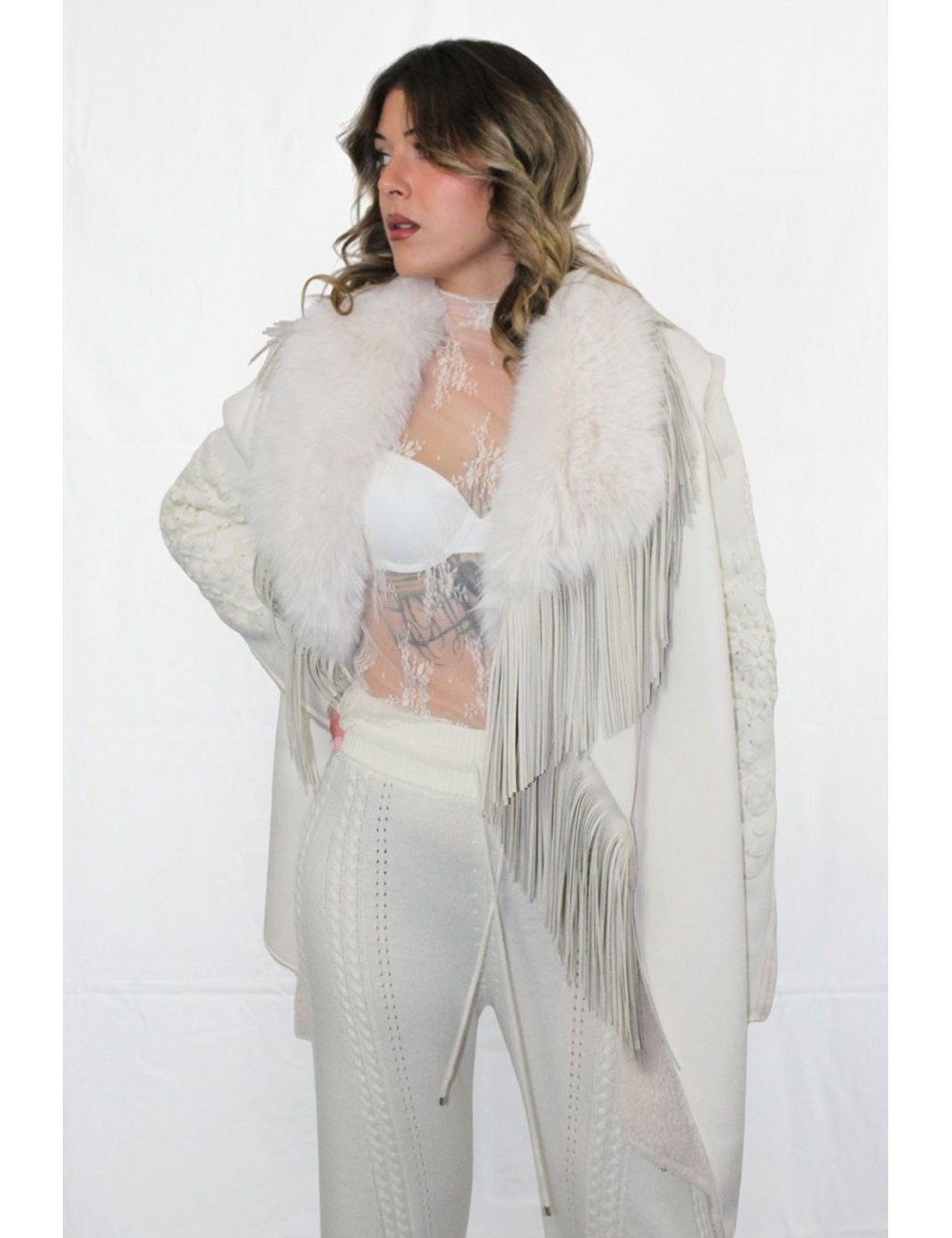 Lokita - top sotto giacca in pizzo semitrasparente 1113 lok133 panna