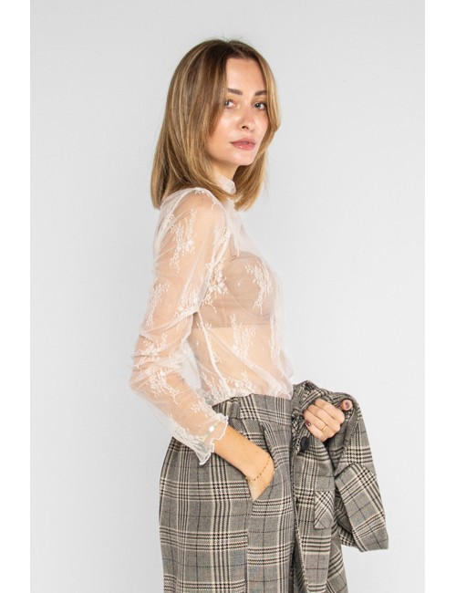 Lokita - top sotto giacca in pizzo semitrasparente 1113 lok133 panna