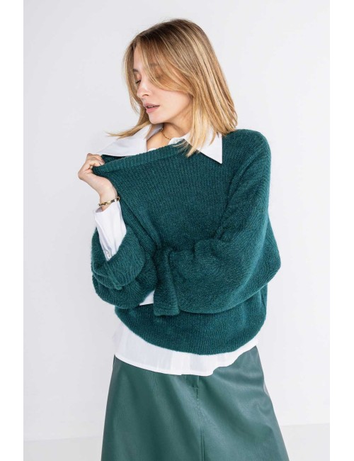 Lokita - pullover misto mohair manica traforata 1266 lok21126 verde bottiglia