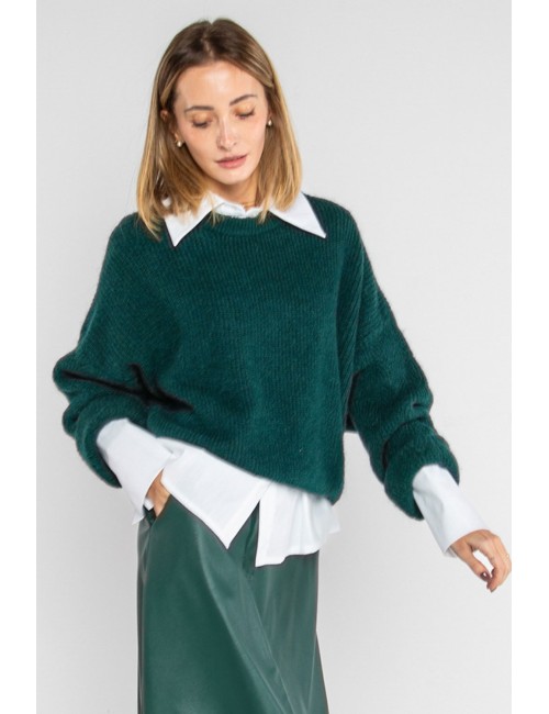 Lokita - pullover misto mohair manica traforata 1266 lok21126 verde bottiglia