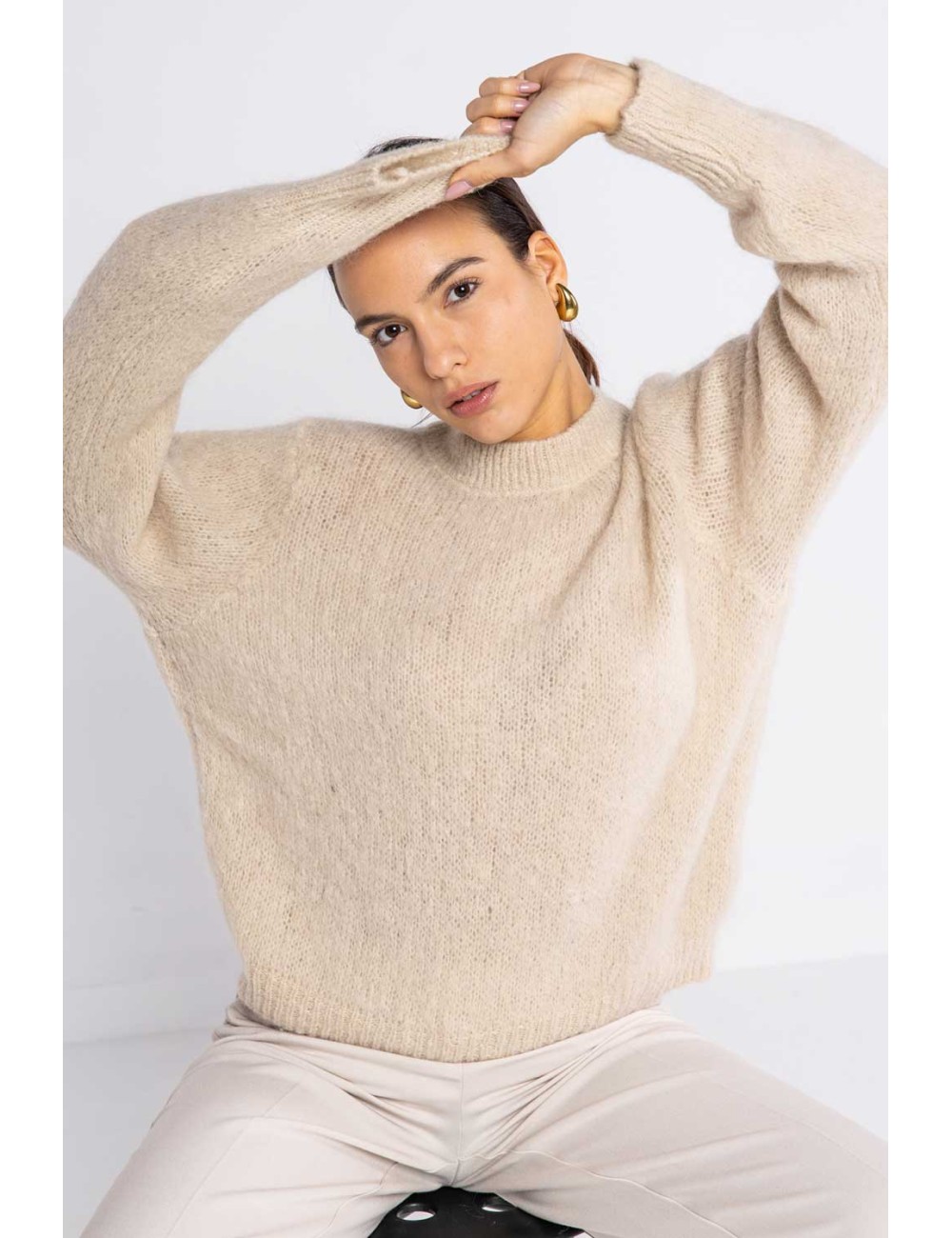 Lokita - girocollo in maglia misto mohair 1164 lok5083 sabbia