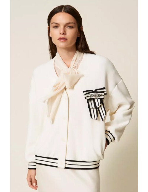Twinset - cardigan in tessuto scuba con spilla 252ll2gbb 00526 off white