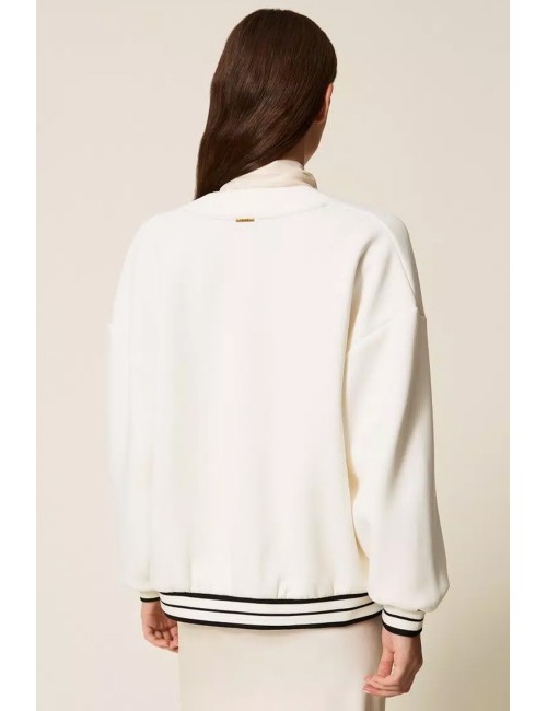 Twinset - cardigan in tessuto scuba con spilla 252ll2gbb 00526 off white