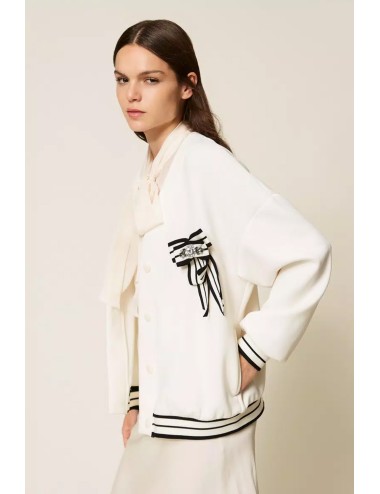 Twinset - cardigan in tessuto scuba con spilla 252ll2gbb 00526 off white