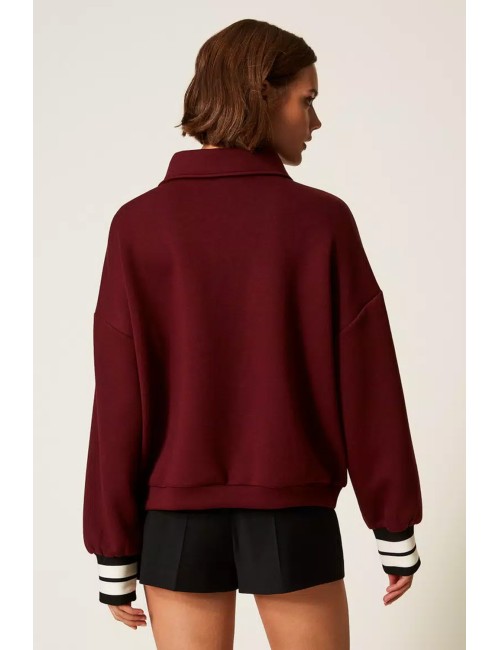 Twinset - felpa in tessuto scuba con spilla 252ll2gcc 12818 red wine