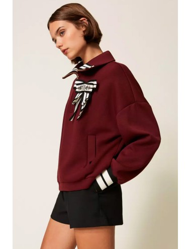 Twinset - felpa in tessuto scuba con spilla 252ll2gcc 12818 red wine