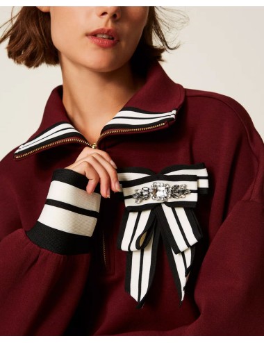 Twinset - felpa in tessuto scuba con spilla 252ll2gcc 12818 red wine