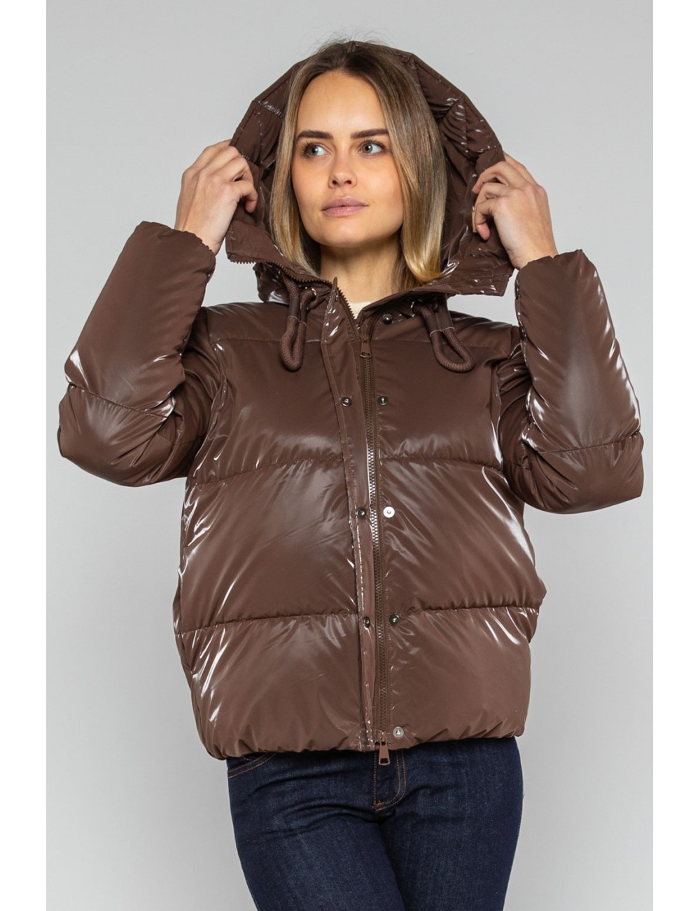 Lokita - piumino corto tessuto gommato 1281 lok26167 moro