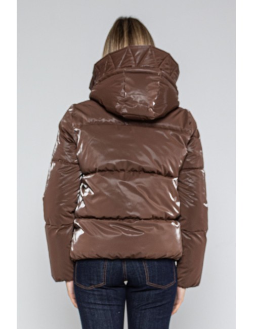 Lokita - piumino corto tessuto gommato 1281 lok26167 moro