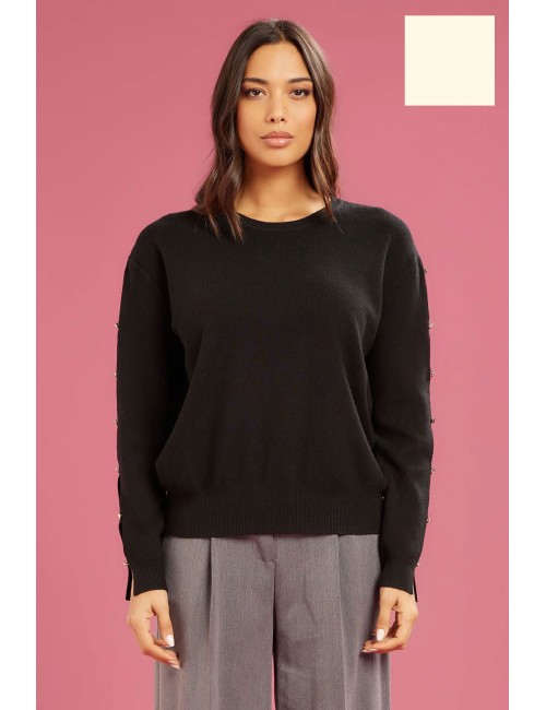 Fresh flower - maglia girocollo bt maniche ff722 panna