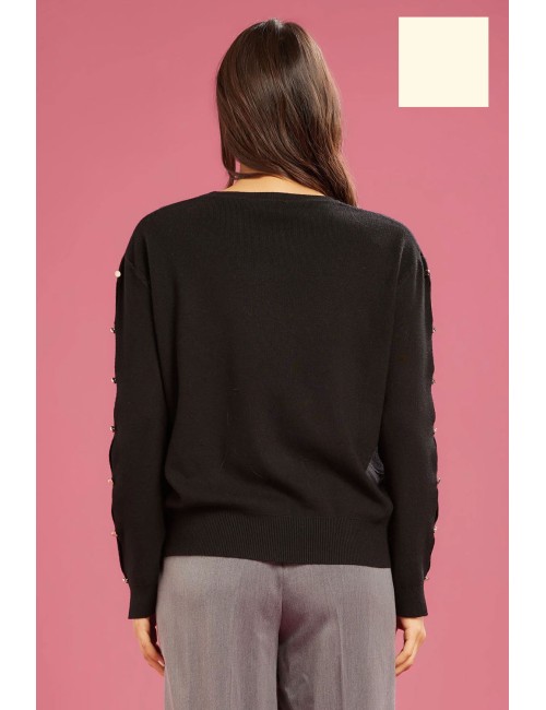 Fresh flower - maglia girocollo bt maniche ff722 panna