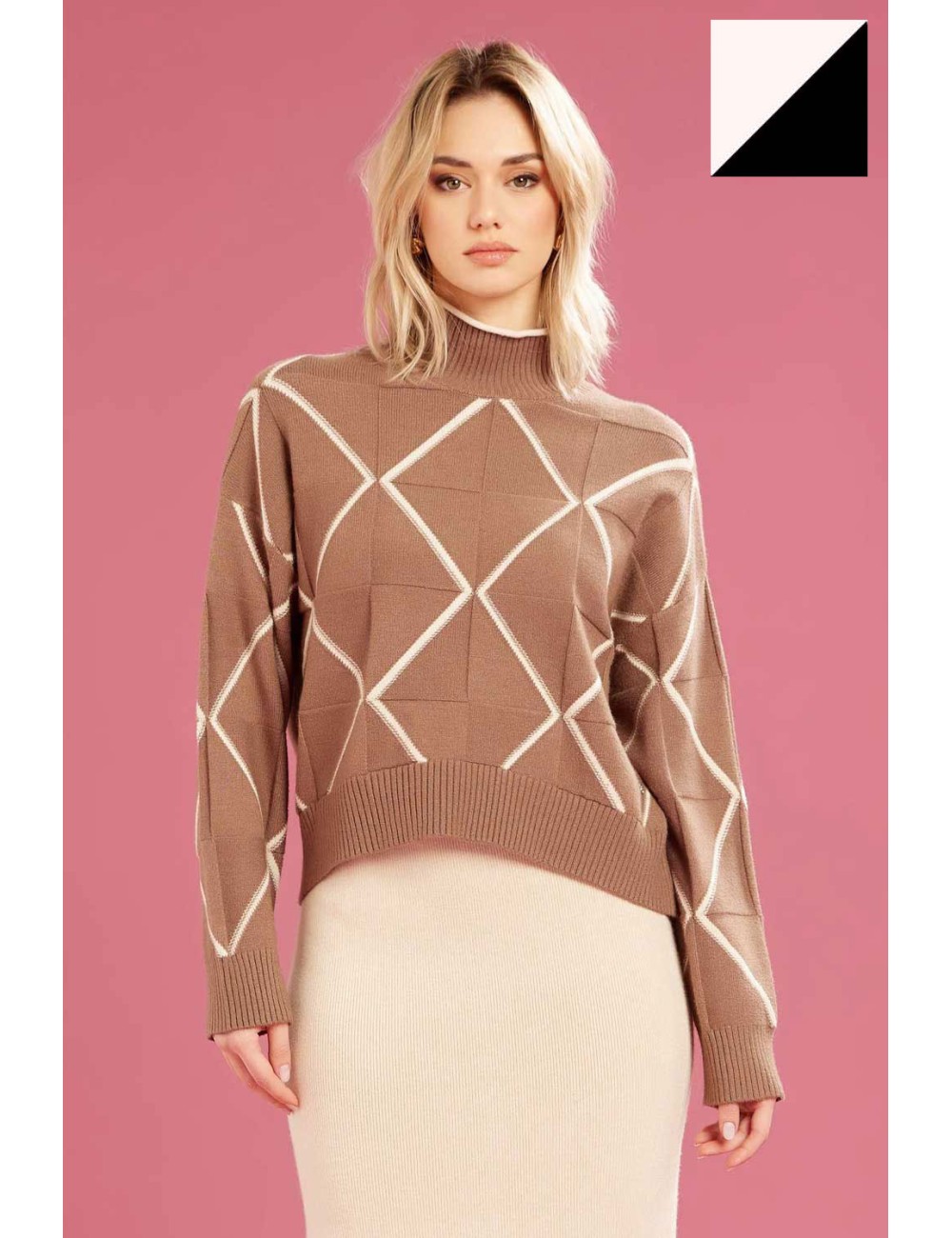 Fresh flower - maglia vulcano rombi ff743 nero/panna