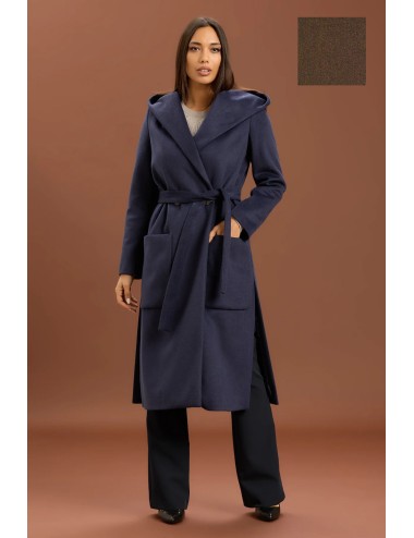 Take two - cappotto lungo con cinta e cappuccio dt01239 moro