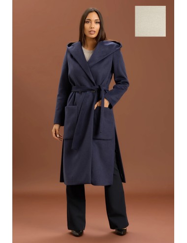 Take two - cappotto lungo con cinta e cappuccio dt01239 panna