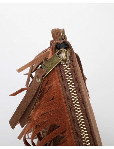 Mimi muà - borsa a busta con frange m8-h201316 cuoio