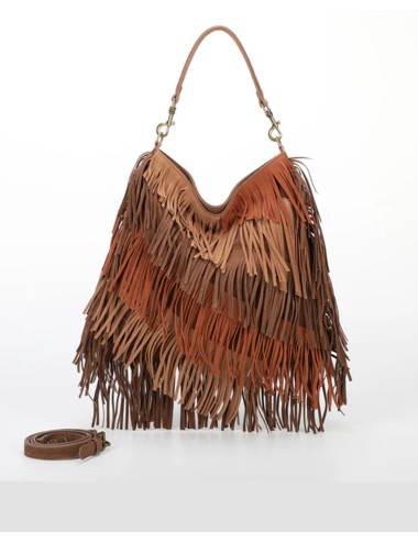 Mimi muà - borsa a sacca con frange m8-h201314 cuoio