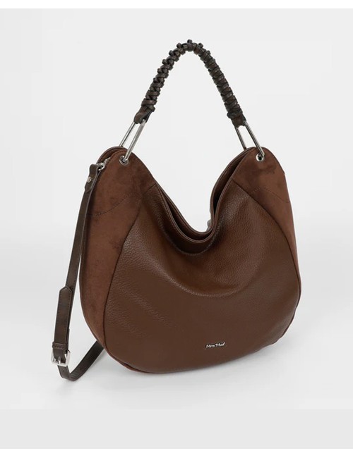 Mimi muà - borsa a sacca con dettaglio in eco suede m8-y201242 moro