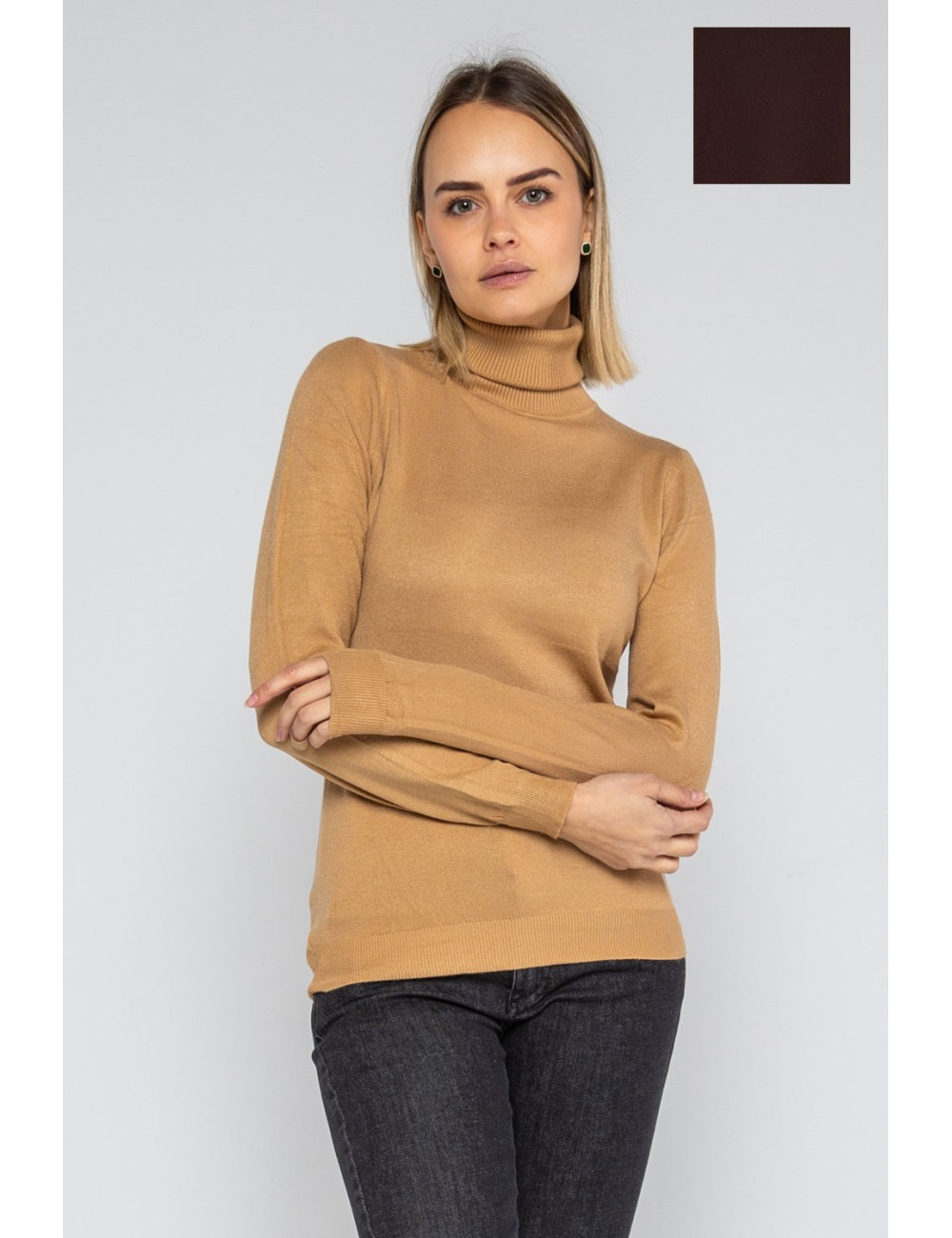 Lokita - dolcevita basic in maglia di viscosa 0090 lok56830 moro