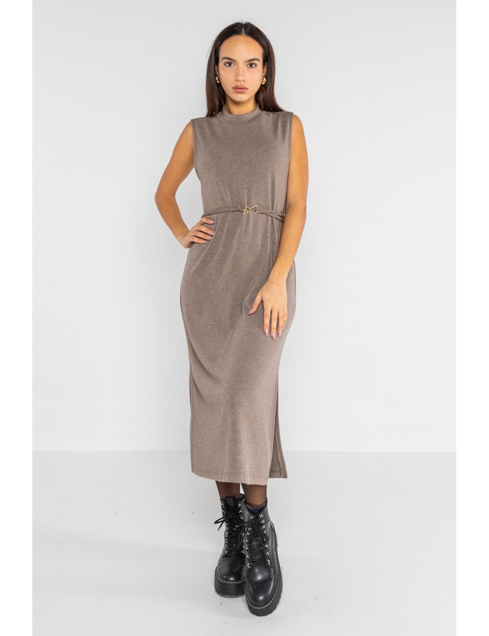 Lokita - abito longuette in maglia 1214 lok1885 fango