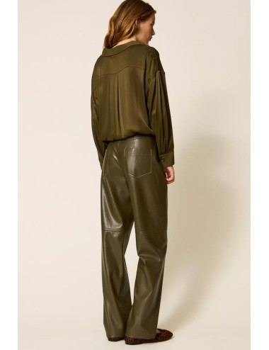 Twinset - pantaloni a sigaretta effetto pelle 252li2ebb 12655 green olive
