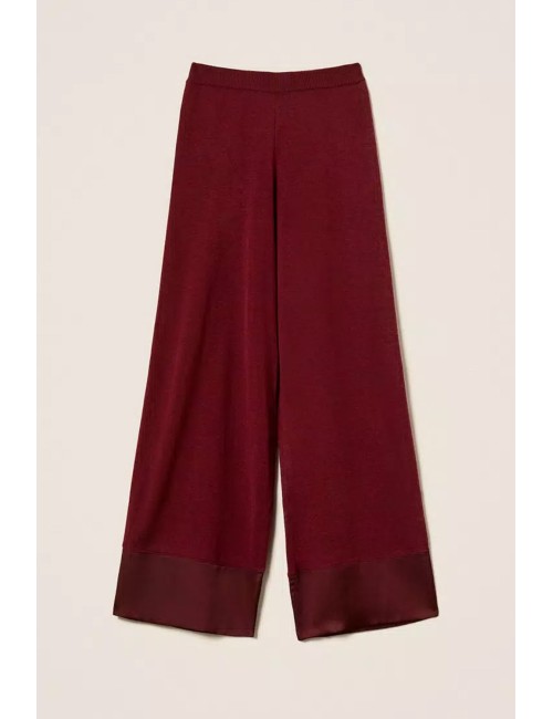 Twinset - pantaloni in misto lana con raso 252ll3fbb 12818 red wine