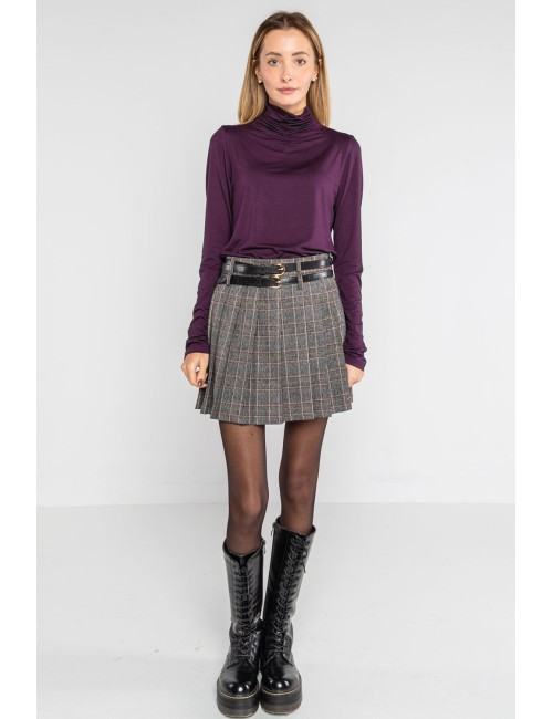 Lokita - gonna pieghe check doppia cintura 1303 lok0558 nero/beige