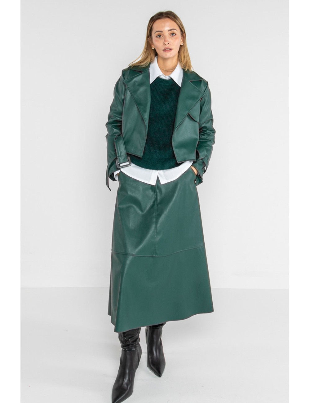 Lokita - gonna midi a ruota in ecopelle 1209 lok566 verde bottiglia