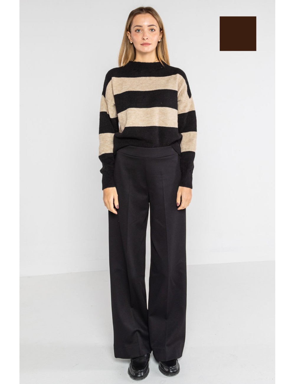 Lokita - pantalone crop in punto roma diagonale 147 lok133pr moro