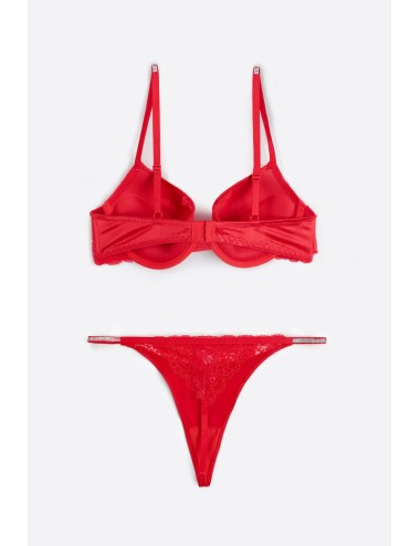 Admas - completo push-up e perizoma con pizzo 44598 rosso