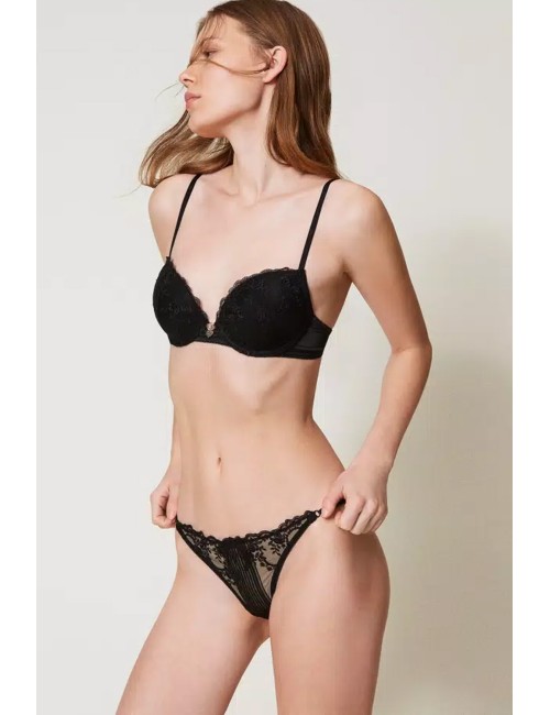 Reggiseno push-up in tulle ricamato 251ll6d44 00006 nero