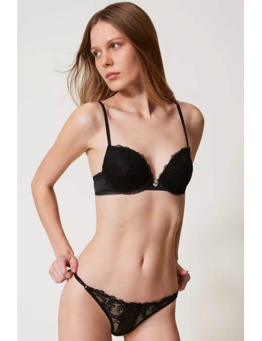 Reggiseno push-up in tulle ricamato 251ll6d44 00006 nero
