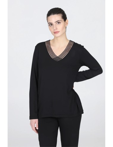 Boglietti - pigiama morbido lungo con scollo v fel170 nero