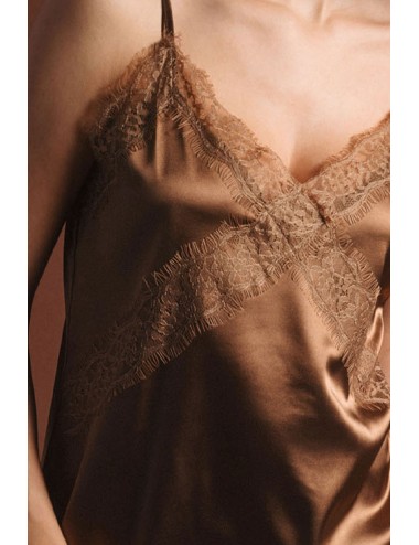 Admas - camisola con spalline in raso e pizzo 43490 moka