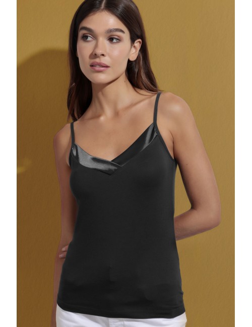 Admas - top con scollo in raso 43483-0-110 nero