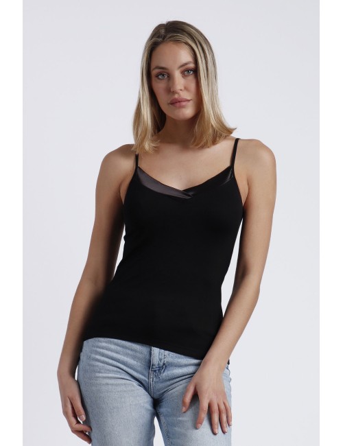 Admas - top con scollo in raso 43483-0-110 nero