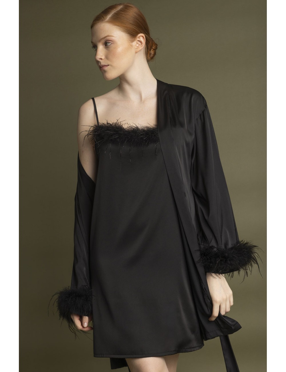 Admas - sottoveste con piume 61322-0-110 nero