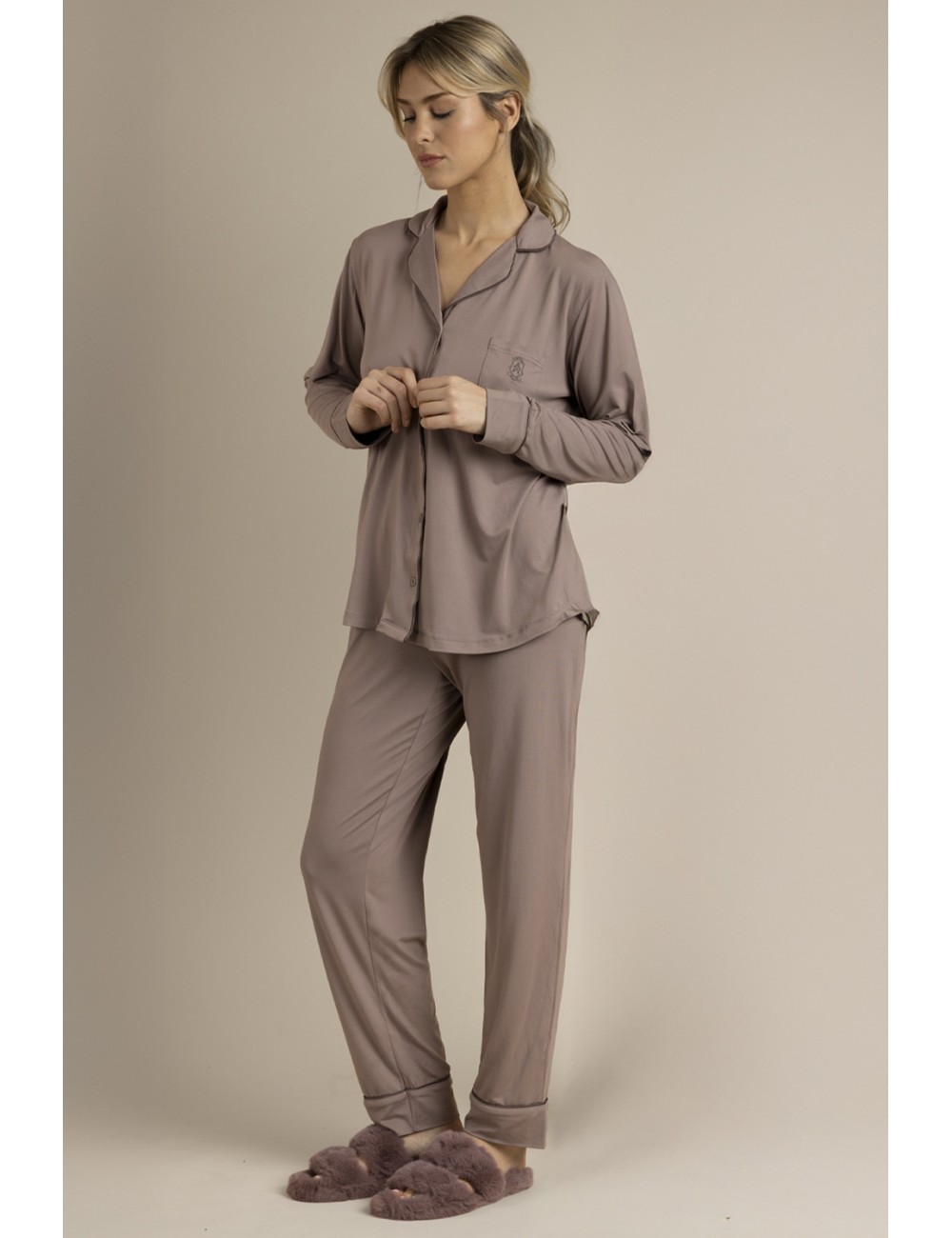 Admas - pigiama lungo microfibra 62617-0-172 moka