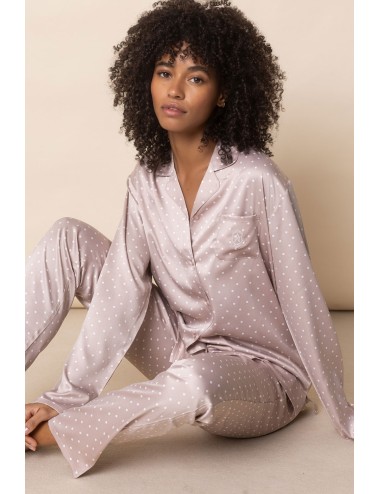 Admas - pigiama lungo satinato pois 62649-0-112 beige