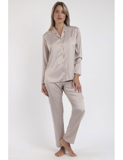 Admas - pigiama lungo satinato pois 62649-0-112 beige