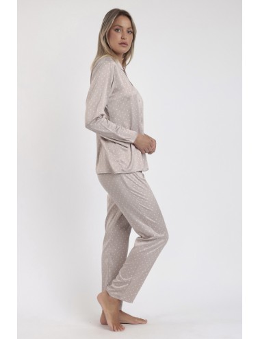 Admas - pigiama lungo satinato pois 62649-0-112 beige