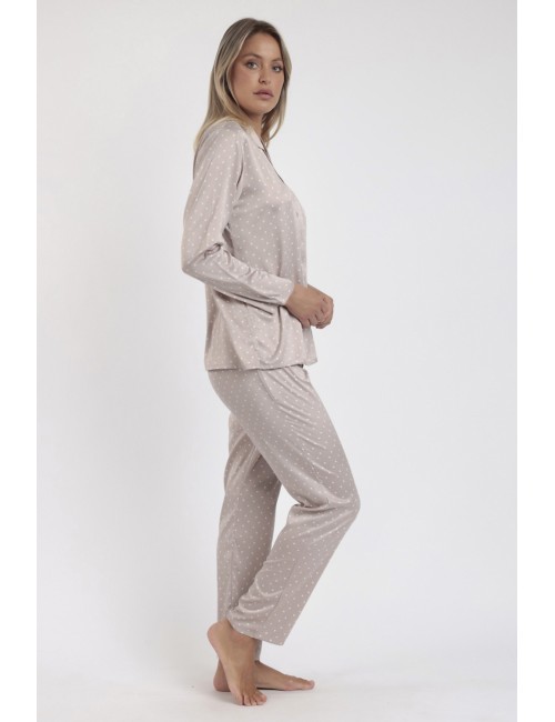 Admas - pigiama lungo satinato pois 62649-0-112 beige
