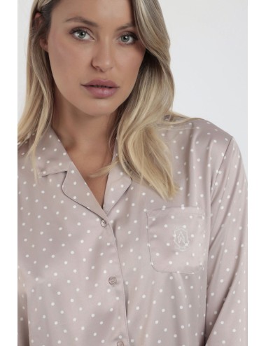 Admas - pigiama lungo satinato pois 62649-0-112 beige