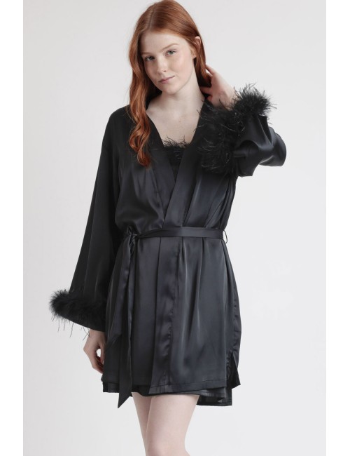 Admas - vestaglia marabu satinata 67202-0-110 nero