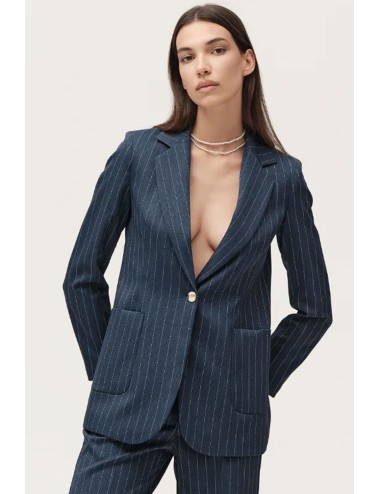 Giacca gessata con tasche a toppa ww30541 blu +++