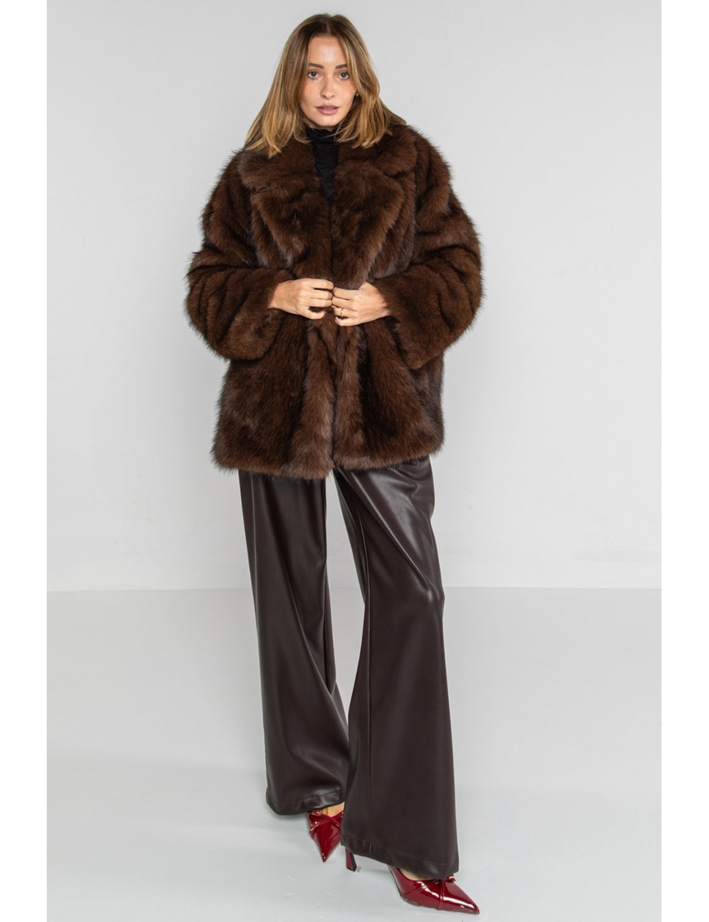 Lokita - pantalone straigt in ecopelle 1214 lok1538 moro